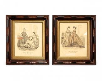 11 AntiqueFrenchFashionPrintsFramedSet