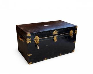 69 VintageBlackSteamerTrunkChestBrassHardwareStorage