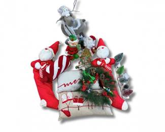 76 VintageChristmasDcorLotSantaFiguresReindeerWreathsPillo