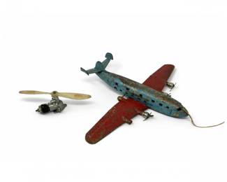 5 VintageTinLithoAirplaneUnitedAirlinesWindUpToyPlanewPropel