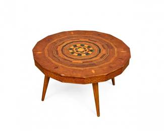 7 VintageHandmadeInlaidWoodCoffeeTablePrisonArtFolkArt