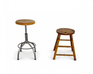 40 VintageIndustrialStoolWoodBarStoolPair