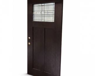 107 SolidWoodCraftsmanExteriorDoorwLeadedGlassPanelNeverUsed