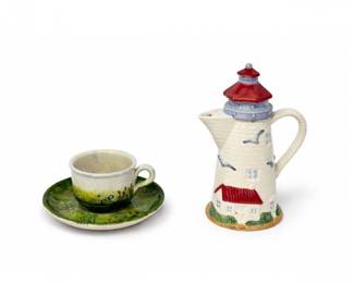 52 VintageLighthouseTeapotNauticalCeramicPitcherandCup