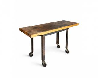 90 VintageIndustrialWorkbenchTablewSolidWoodTopMetalFrame