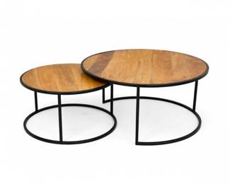 27 SteelSideJay2pcRoundCoffeeTableSetWoodMetal