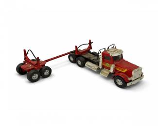 17 DiecastSemiTruckLogTrailerRigRedCabwLoggingDollyTrailer