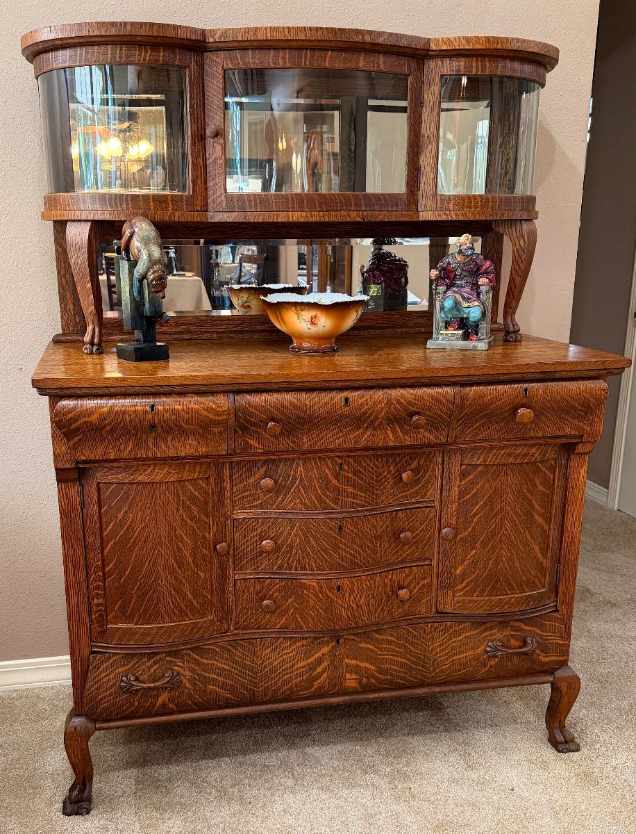 Beautiful scarce Antique Tiger Oak Glass  Cabinet 