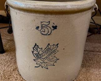 Another nice #5 Western Maple Leaf Crock, a little cleaning up would make it show a bit better if desired
