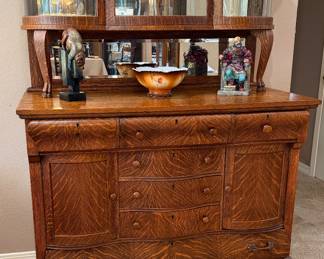 Beautiful scarce Antique Tiger Oak Glass  Cabinet 