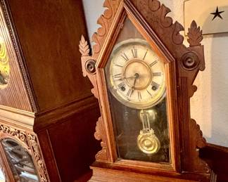 One of several antique clocks, this one a Cathedral Kitchen style clock