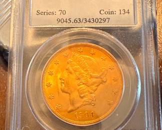 NICE 1904 $20.00 Gold Double Eagle Graded PCGS MS63 Coin