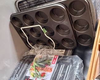 Unused Bakeware, plus bakeware pans, including muffin pans