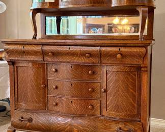Rare NICE Victorian/Antique Tiger Oak & triple curved top Glass Cabinet/Buffet/Sideboard