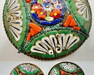 Set of Vintage Italian Micro Mosaic Jewelry — Brooch & Earrings