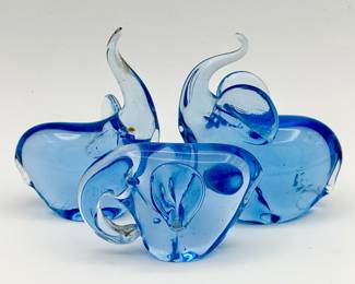 (3) Blue Glass Elephants