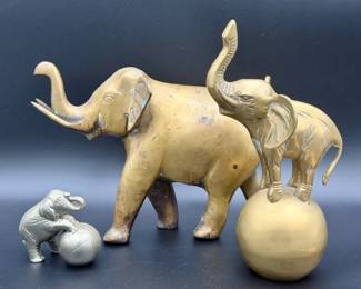 (3) Metal Elephant Figurines
