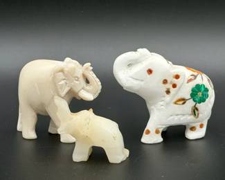 (3) Stone Elephant Figurines
