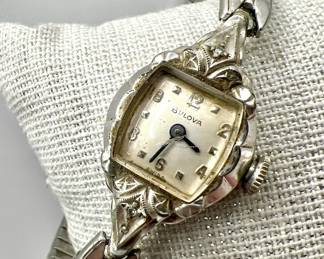 Vintage Bulova Ladies Cocktail Watch — Rolled White Gold Plate Diamond Bezel