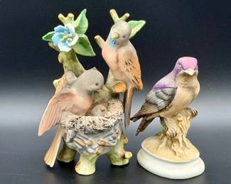 Lefton hand-painted porcelain Purple Martin figurine & vintage Arnart "Nesting Birds" figurine