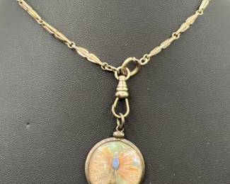 Vintage 14K Gold Filled Butterfly Wing Jewelry Pendant with Mother of Pearl Reverse