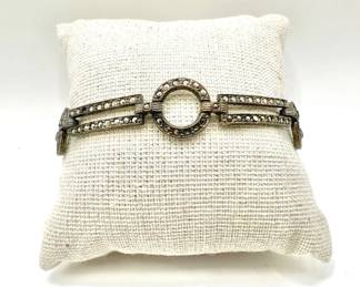 Sterling Silver Marcasite Art Deco Style Bracelet with Safety Chain