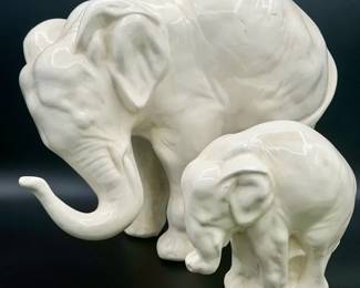 (2) Large White Elephant Figurines