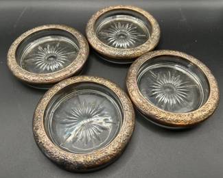 Set of (4) Towle Silverplated Italian Glass Coasters — Vintage