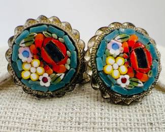 Vintage Italian MicroMosaic Jewelry — Wearable Art — Twistback Earrings