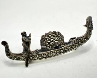 Sterling Silver Marcasite Gondola Brooch
