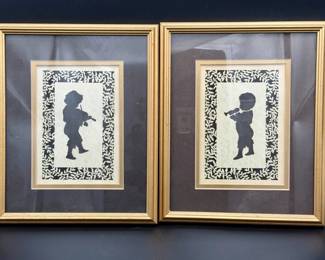 vintage framed silhouette pictures featuring musical children