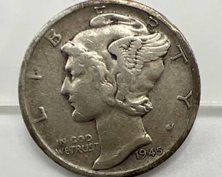 Silver 1945-S Mercury Dime — Winged Liberty Head Silver Coin
