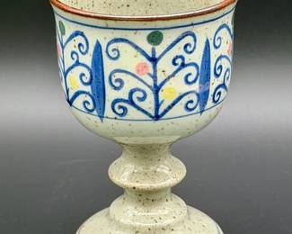vintage Otagiri stoneware chalice pedestal goblet,