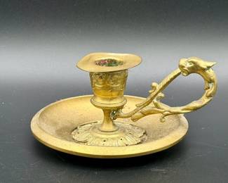 Antique Brass Chamberstick Candle Holder