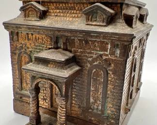 Antique Cast Iron Still Bank WITH COINS — Judd Company Home Bank Circa 1880