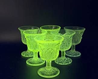 (6) Cordial wine sherry glass stemmed Bryce Higbee Madora AKA arrowhead in oval Cordial Glasses