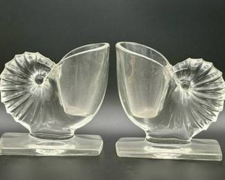 (2) Vintage New Martinsville Nautilus Bookends/Vases