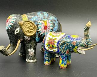 (2) vintage Chinese cloisonné elephant figurines