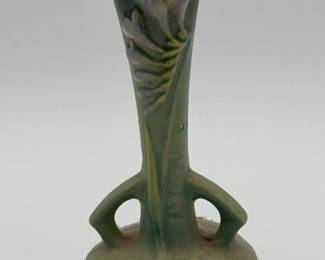 vintage Roseville Pottery bud vase in the Freesia pattern