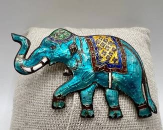 Sterling Silver Enamel Elephant Brooch — Thailand
