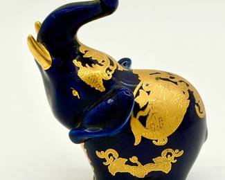 Princeton Gallery (PG) elephant crafted from cobalt blue porcelain with 22K gold accents.