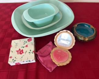Harmony House Dishes, American Beauty Compact, Cloisonne Ashtray