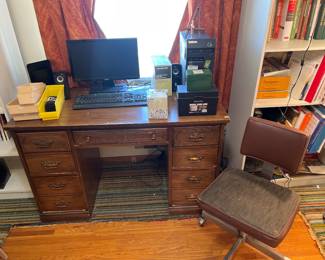 Office Desk, MCM All-Steel Desk Chair, Dell Monitor, and Lenovo Desktop 