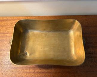 Brass Square bowl with boar head handles. Made in India. 