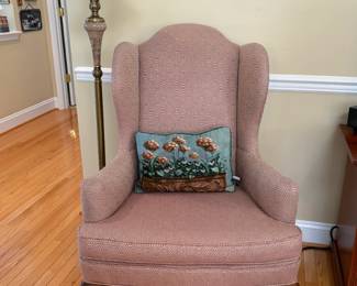 pink Quees Anne style armchair 2 0f 2