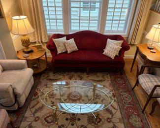 Mahogany Frame Carmine Red Chippendale Camel back Sofa