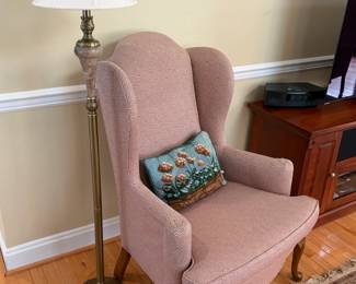 pink Queen Anne style armchair 1 0f 2