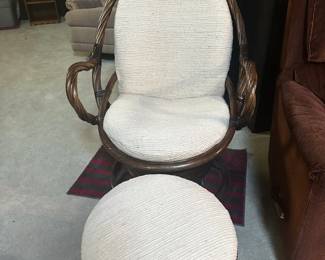 FURNITURE  RATTAN SWIVEL CHAIR AND STOOL