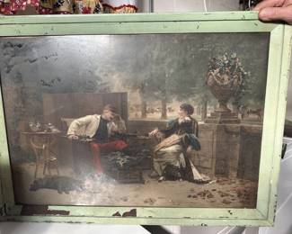 VINTAGE CHROMOLITHOGRAPH PAINTING DOMESTIC COMFORTS