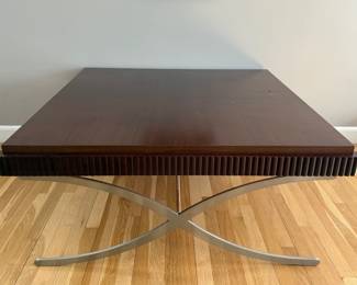 Italian Wood and Brushed Chrome Square Cocktail Table